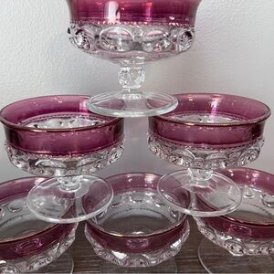 Set of 6 Vintage Tiffin-Franciscan King's Crown ruby-flashed sherbet glasses